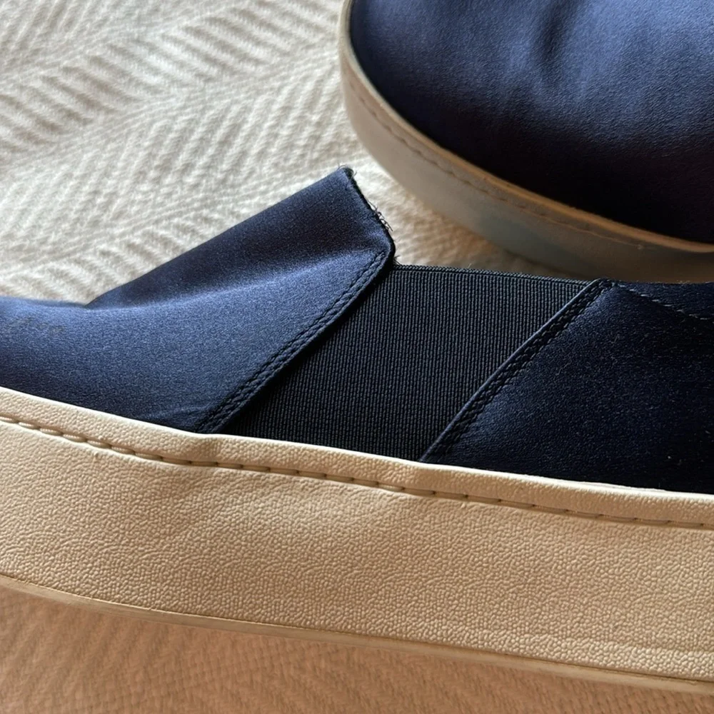 Vince Woman’s Navy Blue Satin‎ Platform Slip On Sneakers